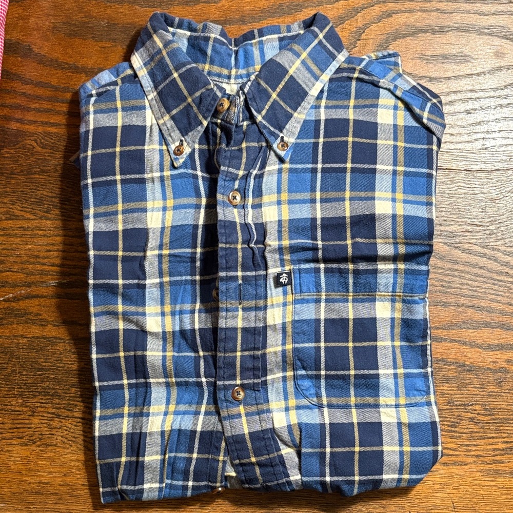 Brooks Brothers Navy and Yellow Plaid Shirt